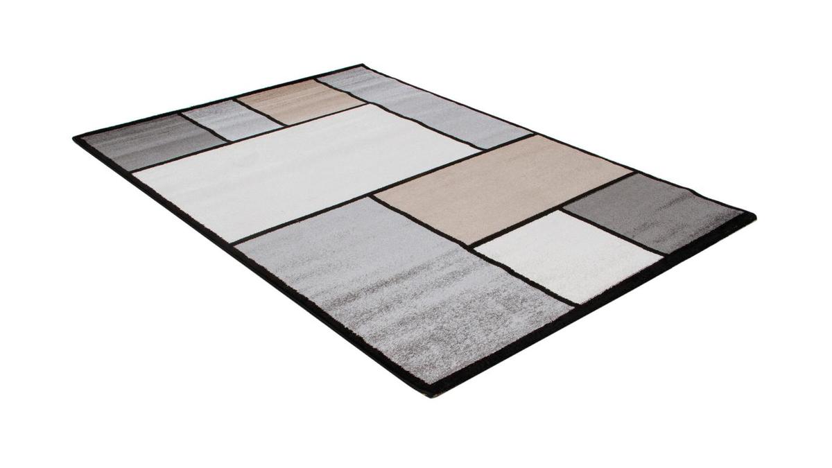 Alfombra dibujo blanco, beige y gris 160 x 230 cm - CUBIK