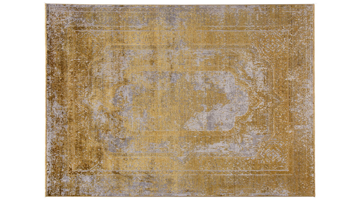 Alfombra efecto desgastado amarillo con motivo grabado 160 x 230 cm PERSE