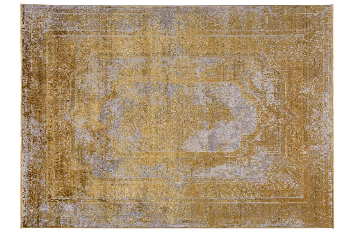 Alfombra efecto desgastado amarillo con motivo grabado 160 x 230 cm PERSE
