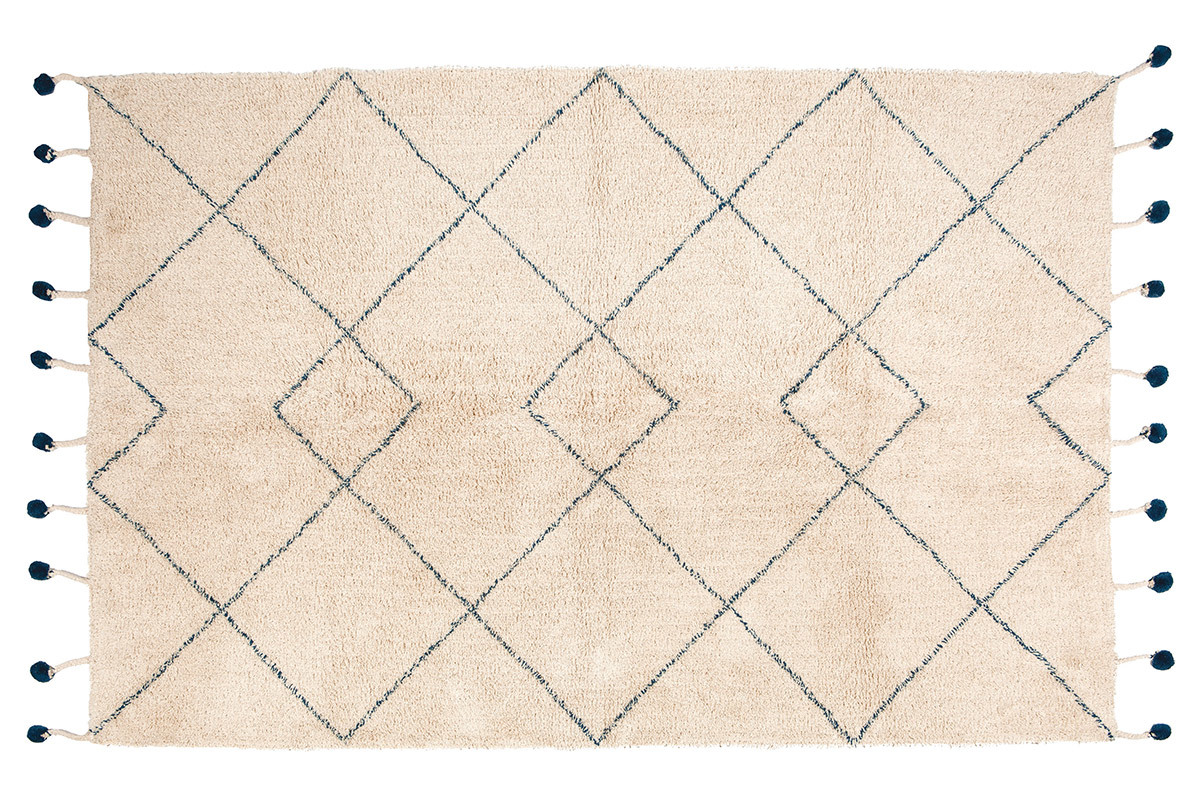 Alfombra en algod�n natural y pompones 110x170 cm TANVI