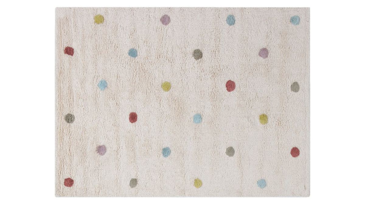 Alfombra infantil de algodn beige con lunares multicolores 100 x 150 cm DADA