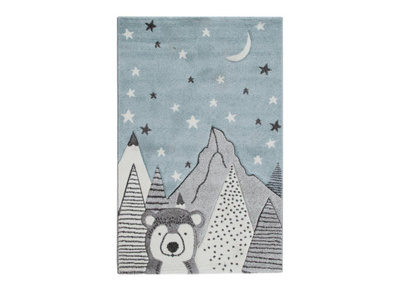 Alfombra infantil motivo oso gris y azul 100 x 150 cm TITI - Alfombra infantil motivo oso gris y azul 100 x 150 cm TITI
