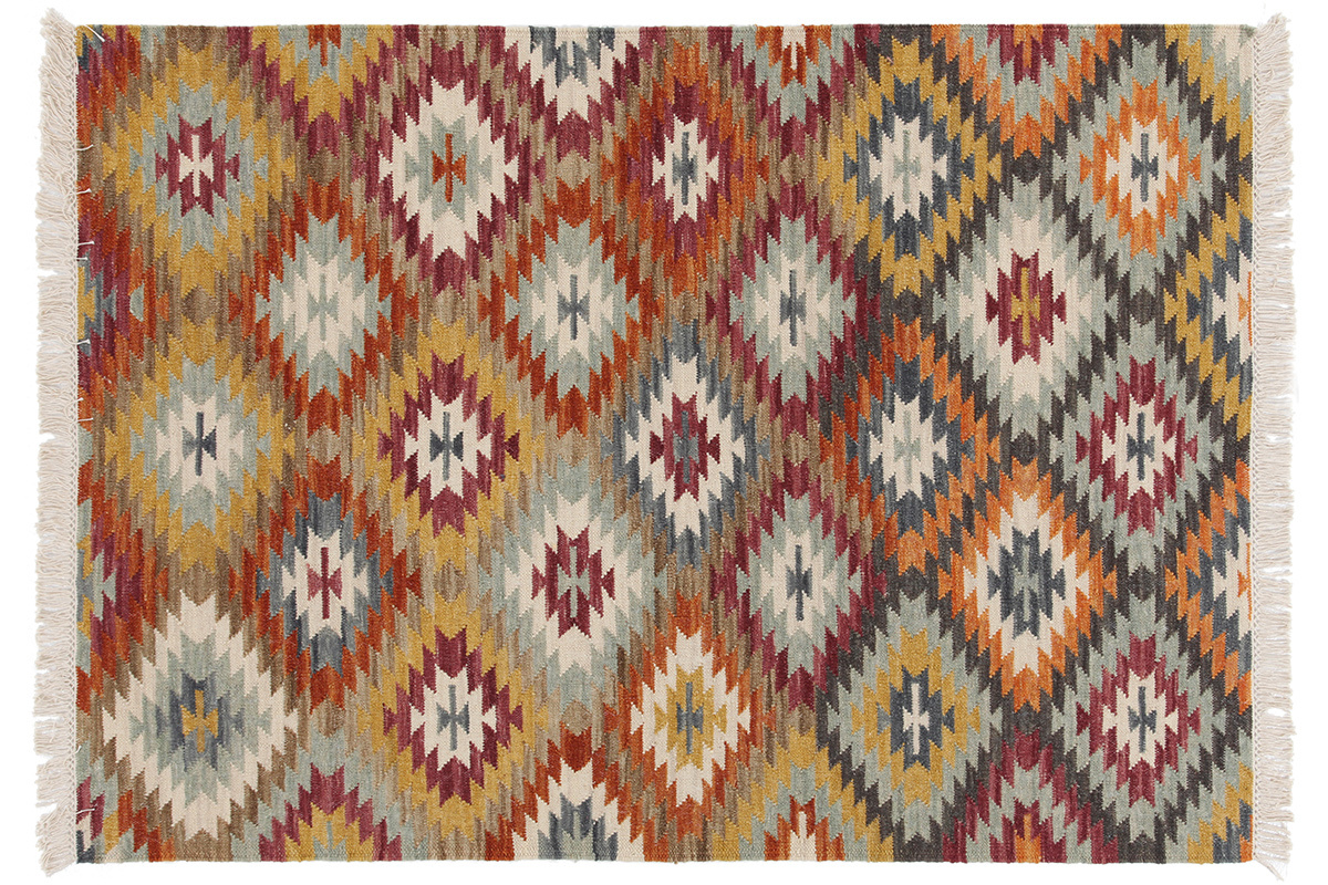 Alfombra kilim tejida a la mano en lana y algodn 160 x 230 cm CHEYENE