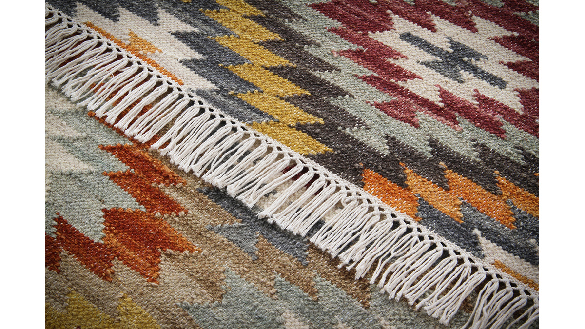 Alfombra kilim tejida a la mano en lana y algodón 160 x 230 cm CHEYENE