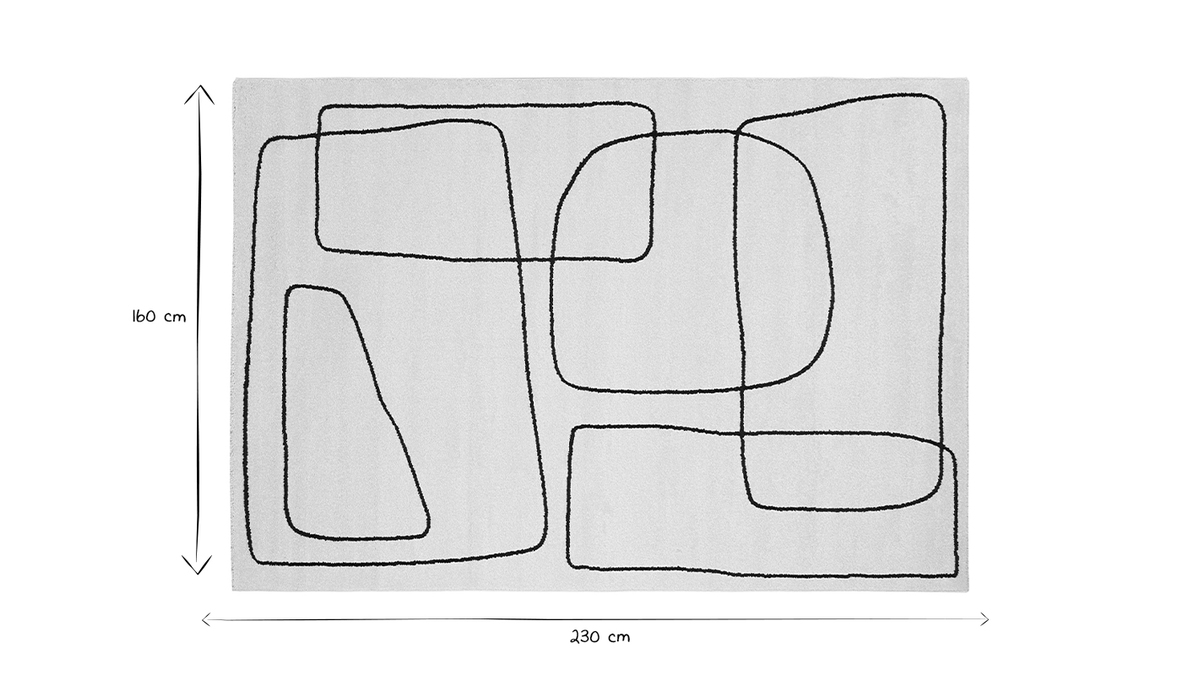 Alfombra rectangular 160 x 230 cm Line Art blanco roto y negro TIANA