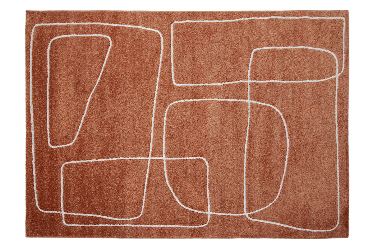 Alfombra rectangular 160 x 230 cm Line Art terracota y blanco TIANA
