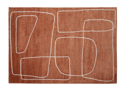 Alfombra rectangular 160 x 230 cm Line Art terracota y blanco TIANA