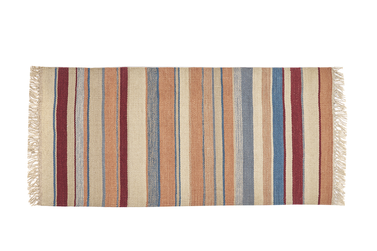 Alfombra rectangular a rayas multicolor de algodn 60 x 120 cm SUPLA