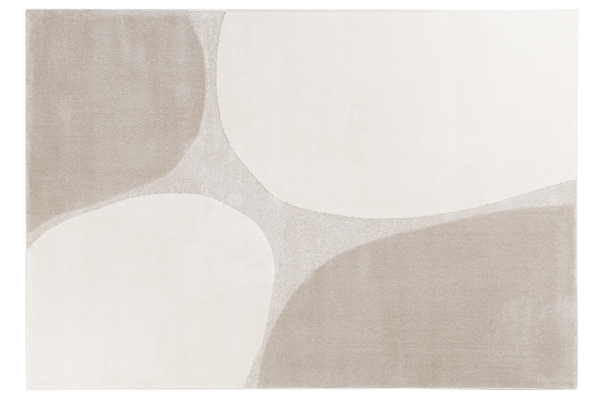 Alfombra rectangular beige 160 x 230 cm LUMA con motivos suaves, vista desde arriba.