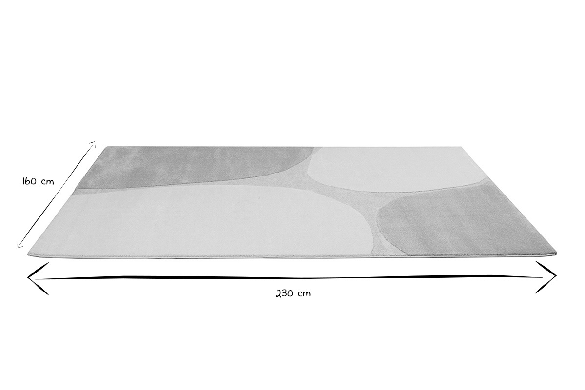 Dimensiones de la alfombra rectangular LUMA beige, 230 cm x 160 cm, en blanco y negro.