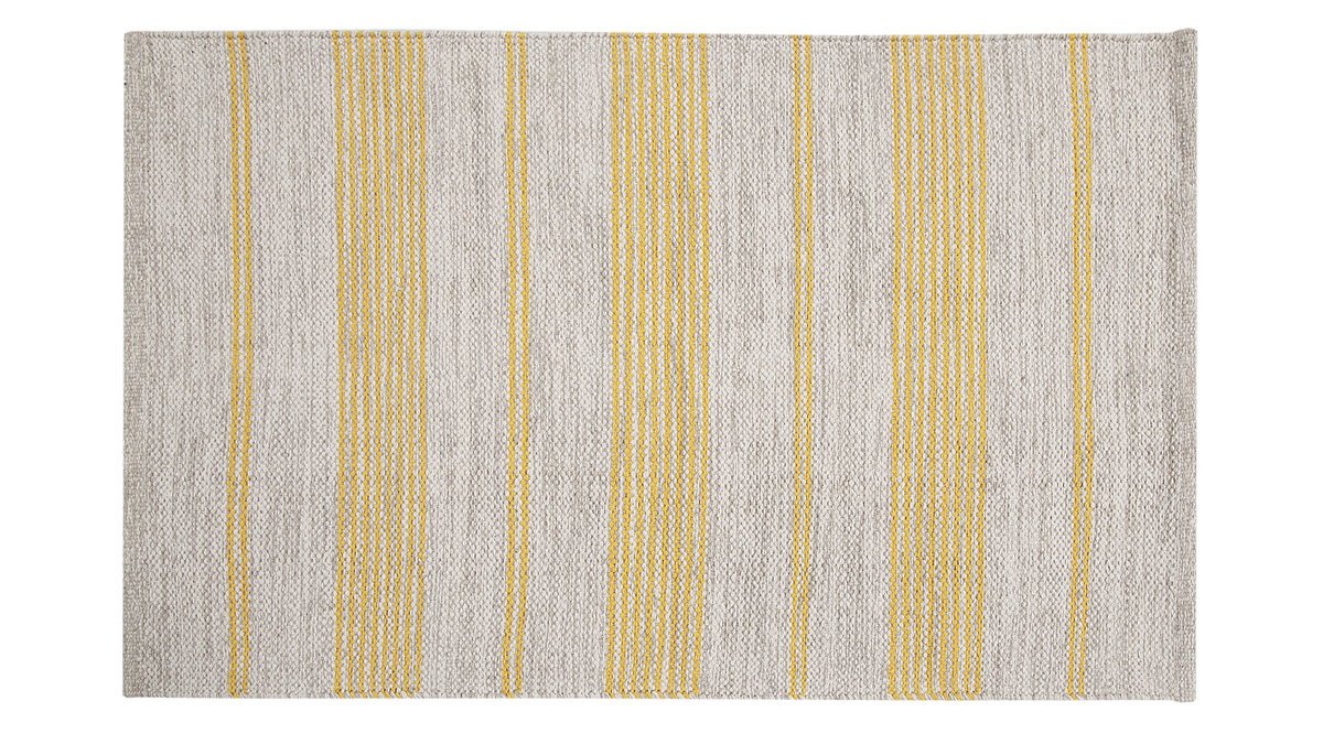 Alfombra rectangular beige con rayas amarillas 140 x 200 cm CABOURG
