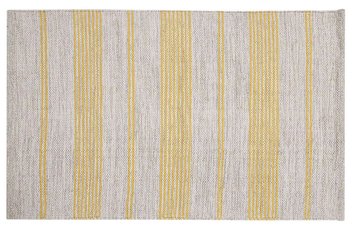 Alfombra rectangular beige con rayas amarillas 140 x 200 cm CABOURG