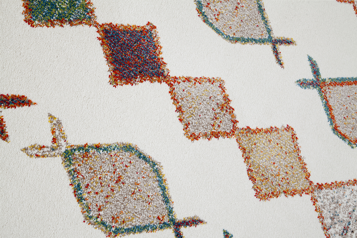 Alfombra rectangular beige de inspiración bereber con motivos multicolores 160 x 230 cm NAMI