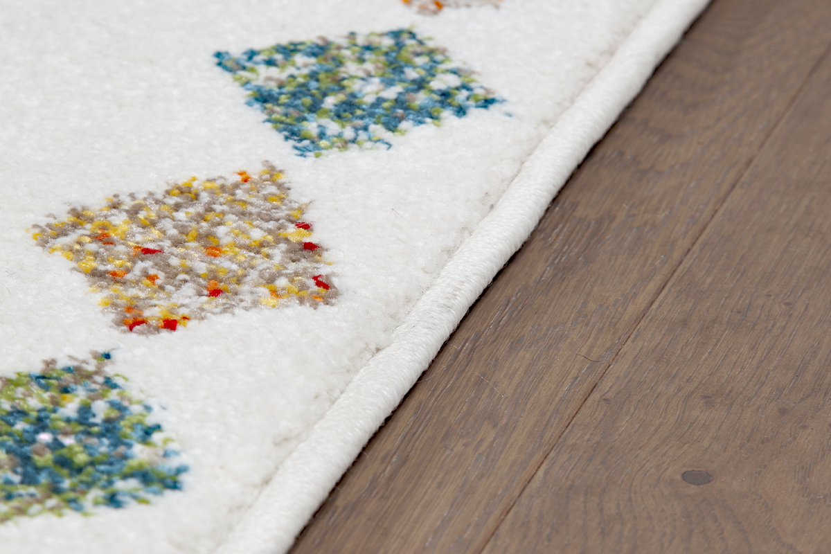 Alfombra rectangular beige de inspiración bereber con motivos multicolores 160 x 230 cm NAMI
