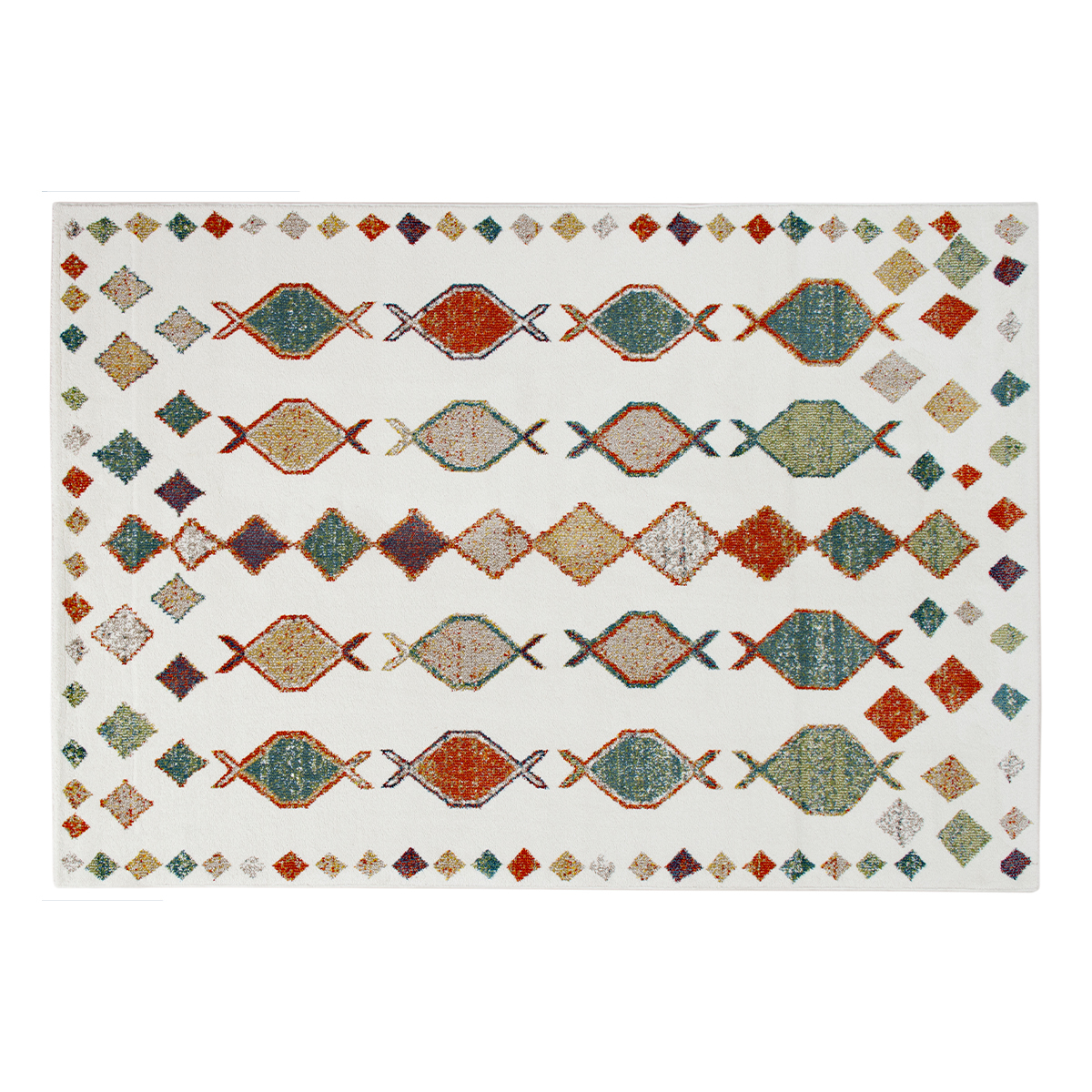Alfombra rectangular beige de inspiración bereber con motivos multicolores 160 x 230 cm NAMI