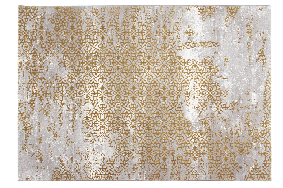 Alfombra rectangular con arabesco ocre y gris claro envejecido 160 x 230 cm MARSA