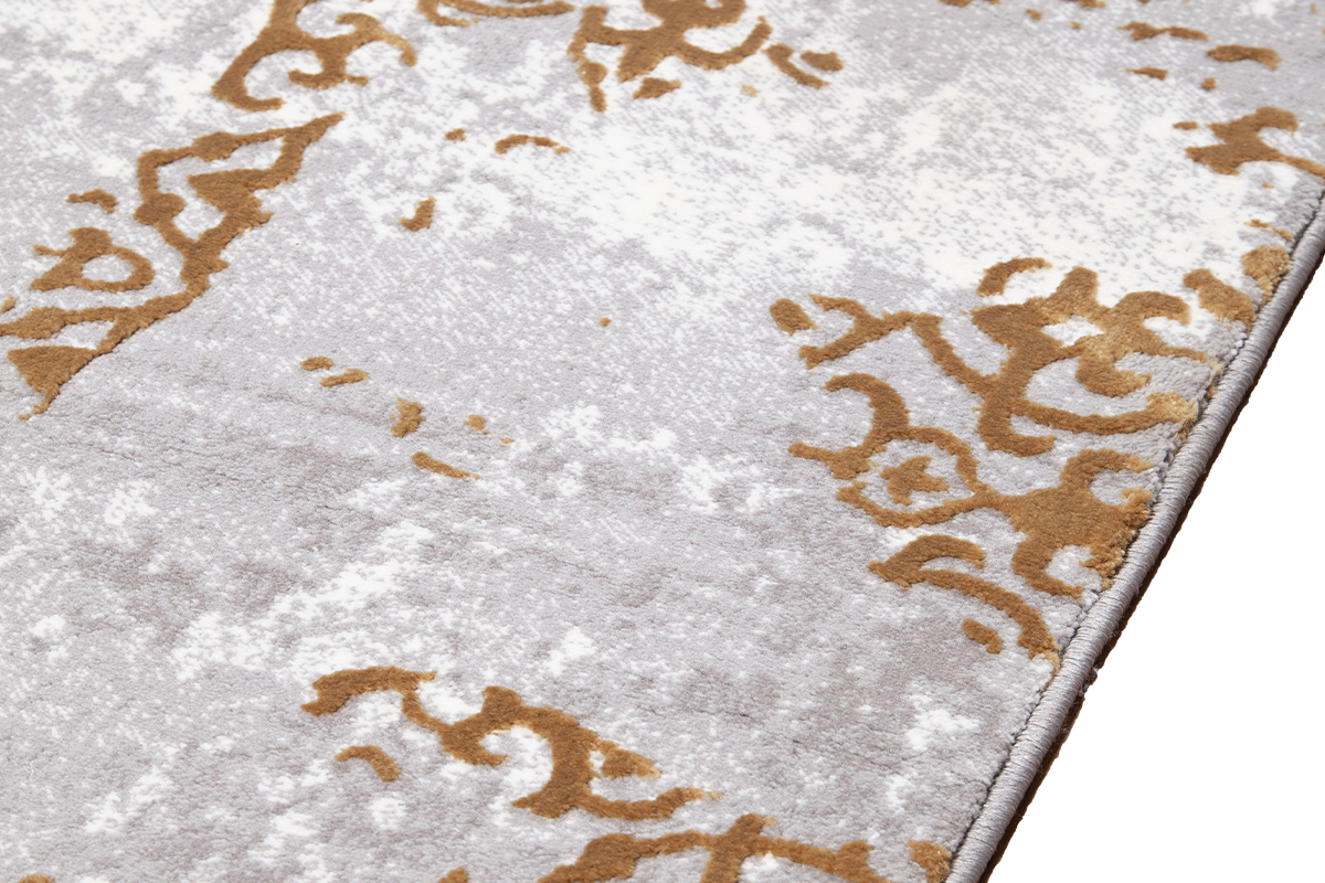 Alfombra rectangular con arabesco ocre y gris claro envejecido 160 x 230 cm MARSA