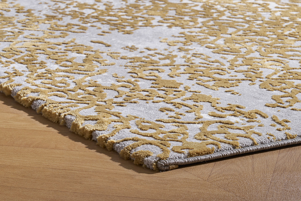 Alfombra rectangular con arabesco ocre y gris claro envejecido 160 x 230 cm MARSA