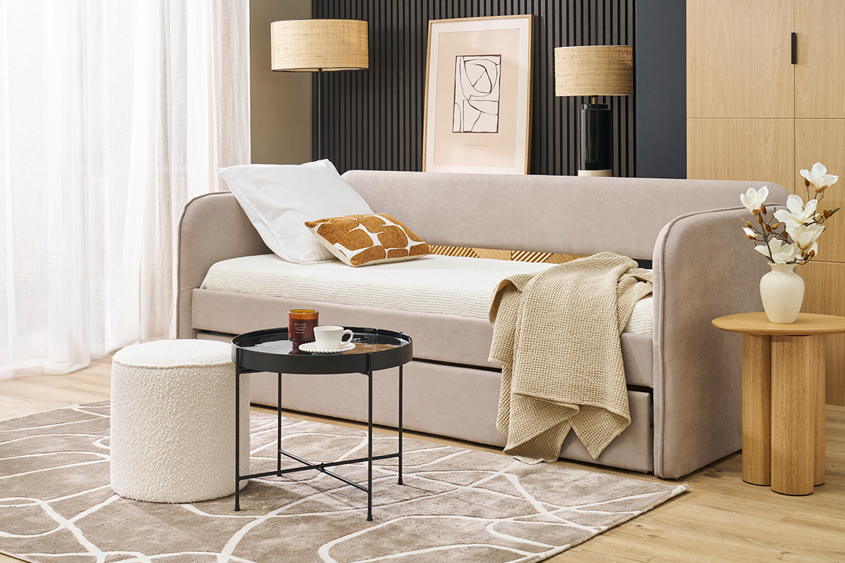 Alfombra rectangular taupe con motivos de line art 160 x 230 cm APOLLINE