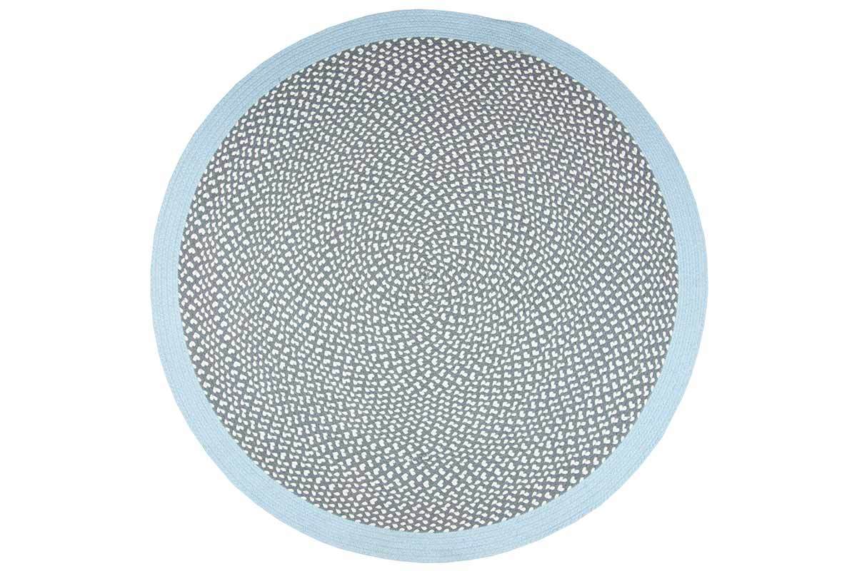 Alfombra redonda en algodn azul y gris 120 cm BRENDA