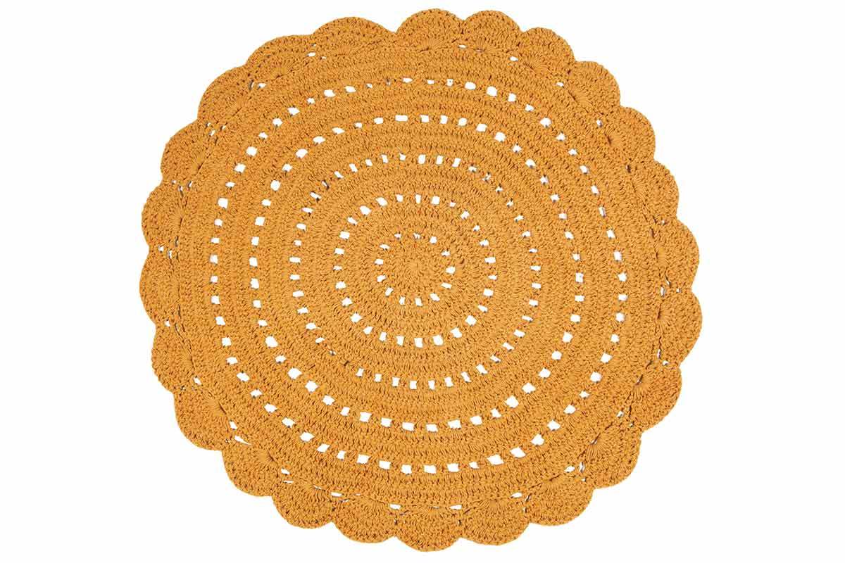 Alfombra redonda en ganchillo amarillo anaranjado 120 cm ALMA