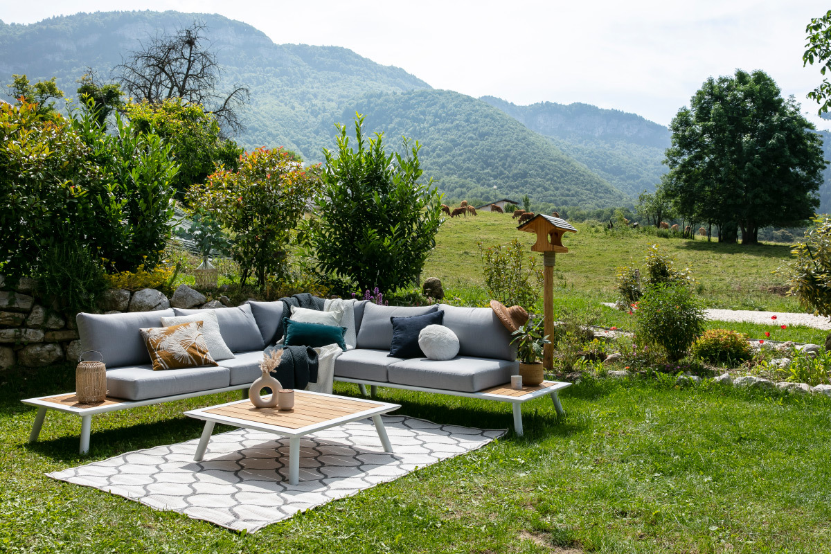 Alfombra reversible interior/exterior blanco crema y gris 160 x 230 cm SPIN