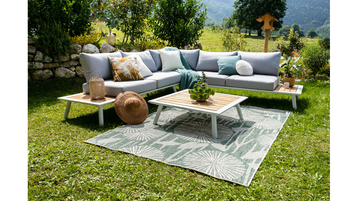 Alfombra reversible interior exterior motivo floral verde 160 x 230 cm KONKA