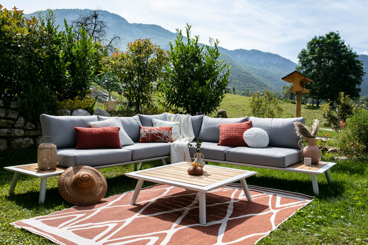 Alfombra reversible interior exterior terracota y blanco 160 x 230 cm ROCCA