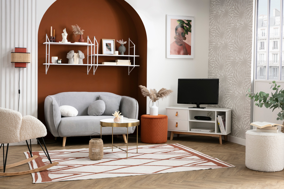 Alfombra reversible interior exterior terracota y blanco 160 x 230 cm ROCCA