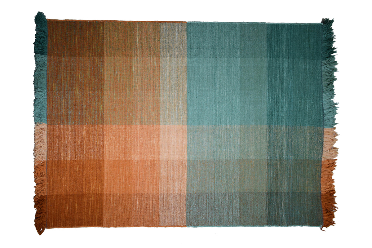 Alfombra tejida a mano azul y naranja 160נ230cm MARLEY