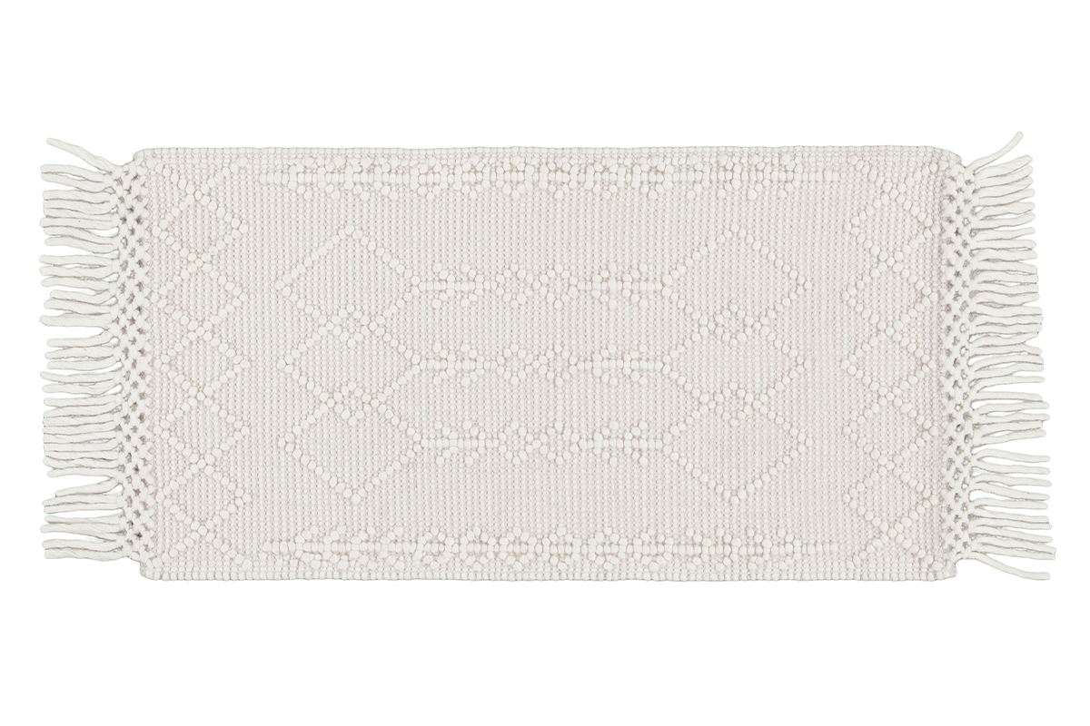 Alfombra tejida a mano de color crudo con relieve y flecos 60נ120cm DENALI