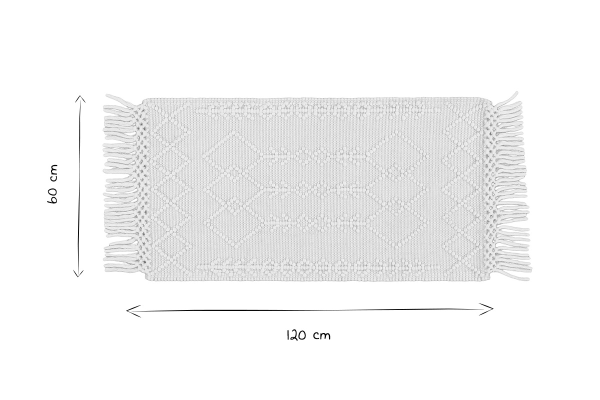 Alfombra tejida a mano de color crudo con relieve y flecos 60נ120cm DENALI