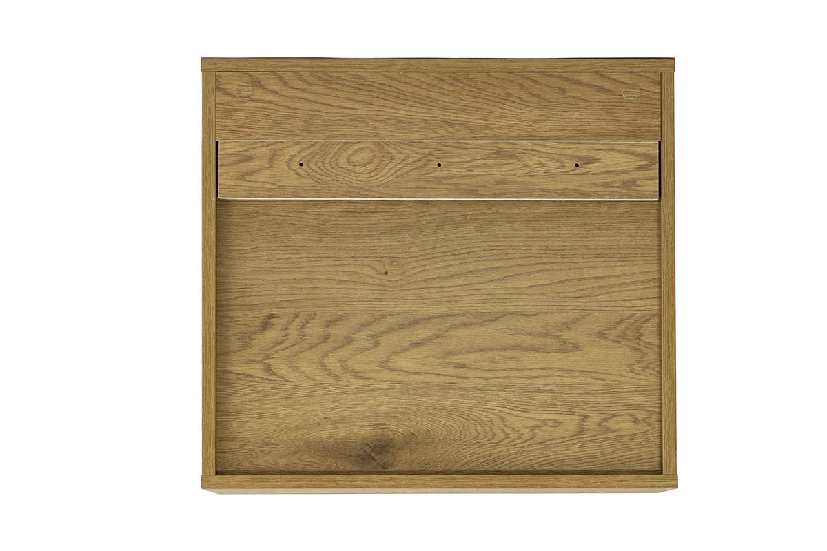 Almacenamiento mural FLEXO en madera clara de roble, vista trasera, dimensiones L55 x P30 x H50 cm