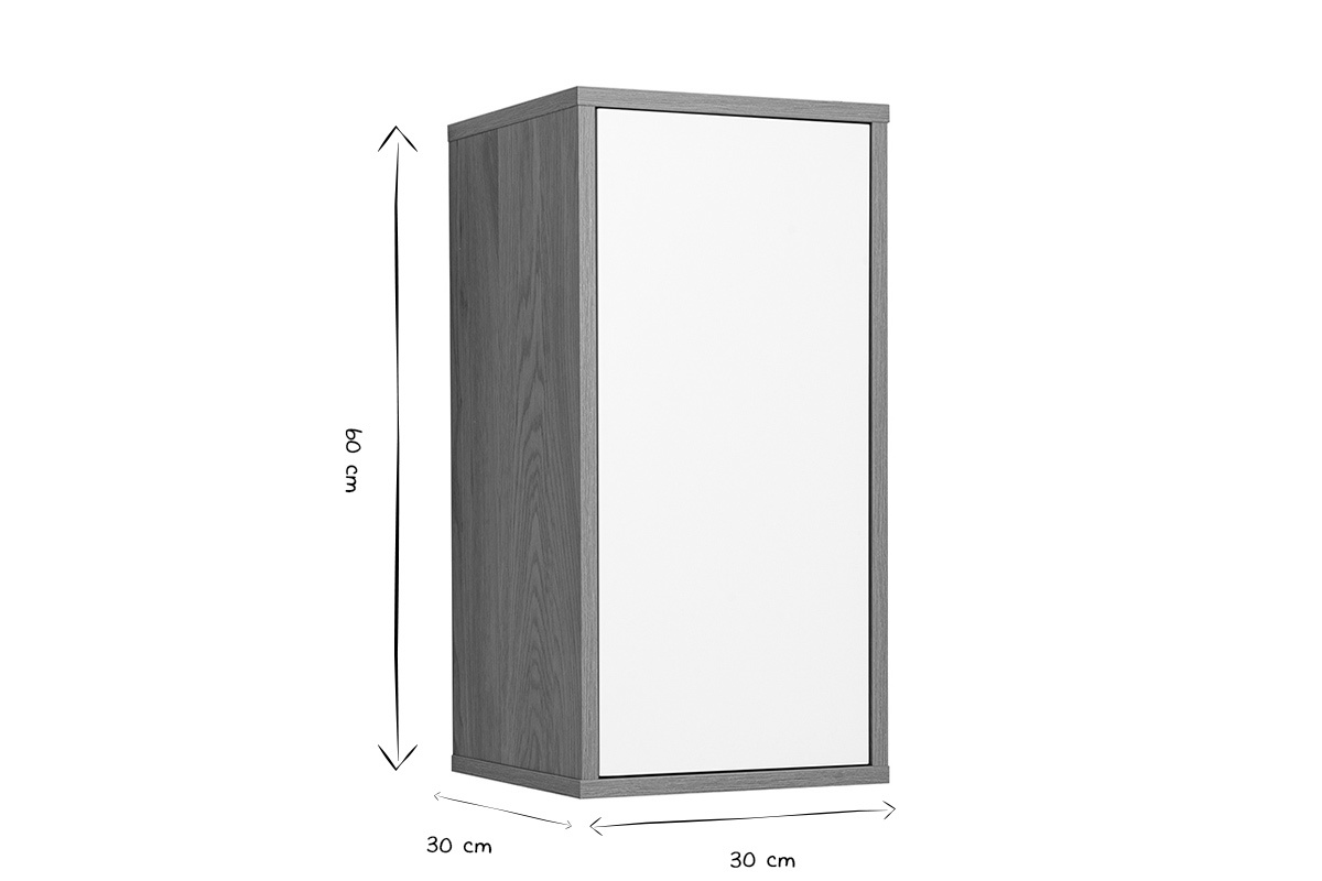 Dimensiones del almacenamiento mural FLEXO en negro y blanco, L30 x P30 x H60 cm