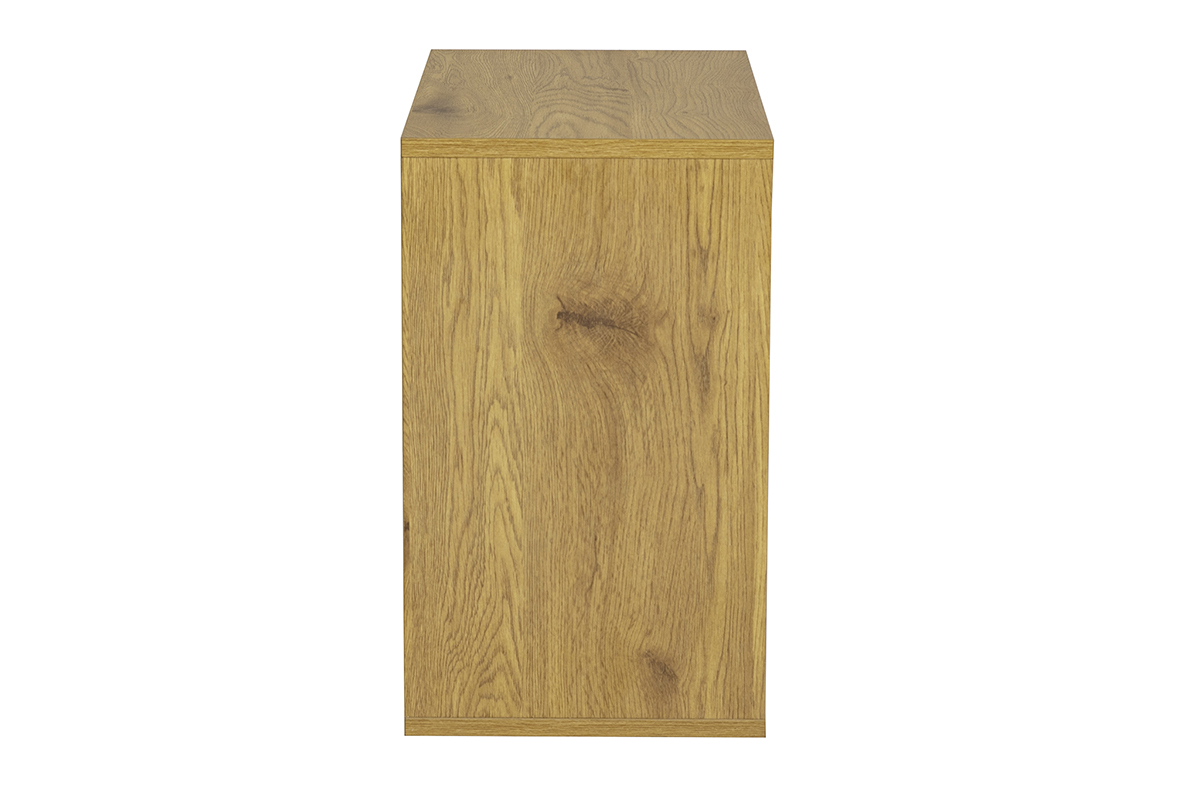 Mueble de almacenamiento mural de madera clara de roble, vista de perfil, dimensiones L55 x P30 x H50 cm