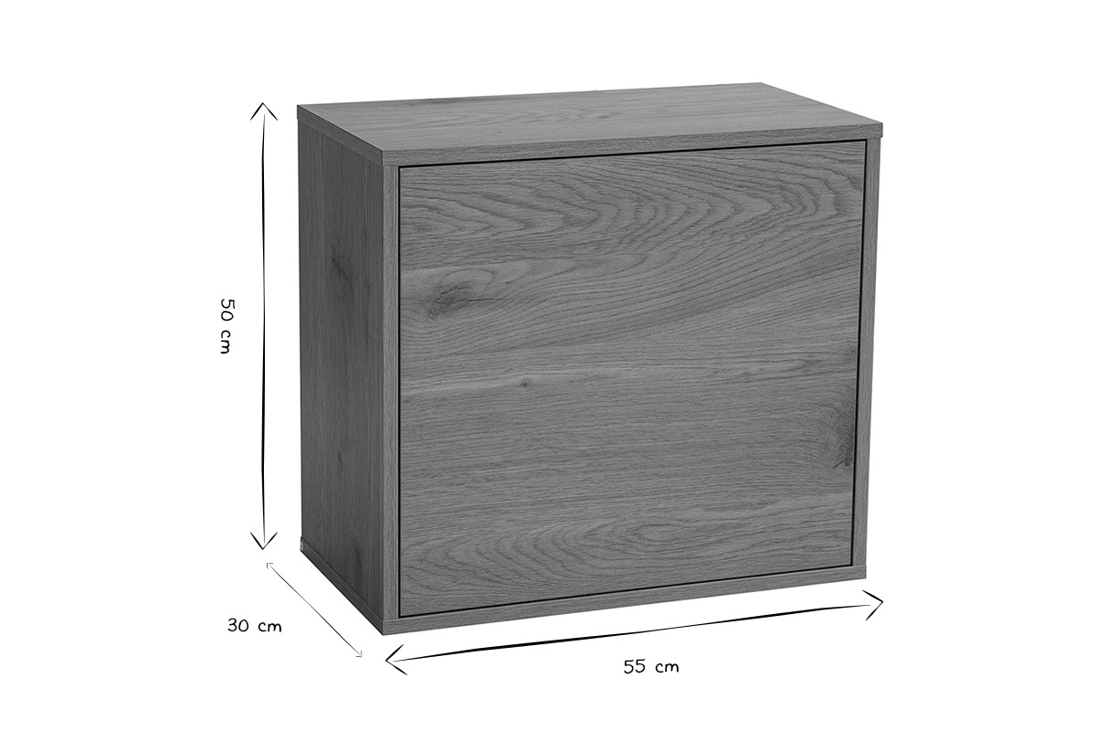 Dimensiones del almacenaje mural FLEXO en negro y blanco, L55 cm, P30 cm, H50 cm.