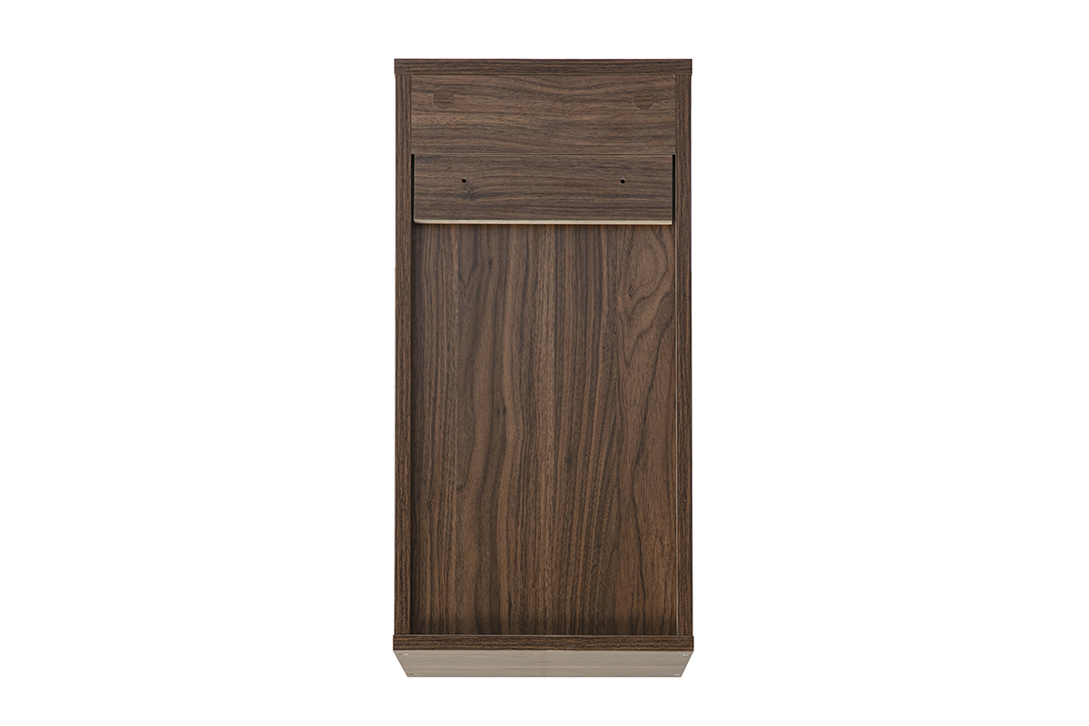 Almacenamiento mural vertical en madera oscura nogal, vista trasera, dimensiones 30x30x60 cm