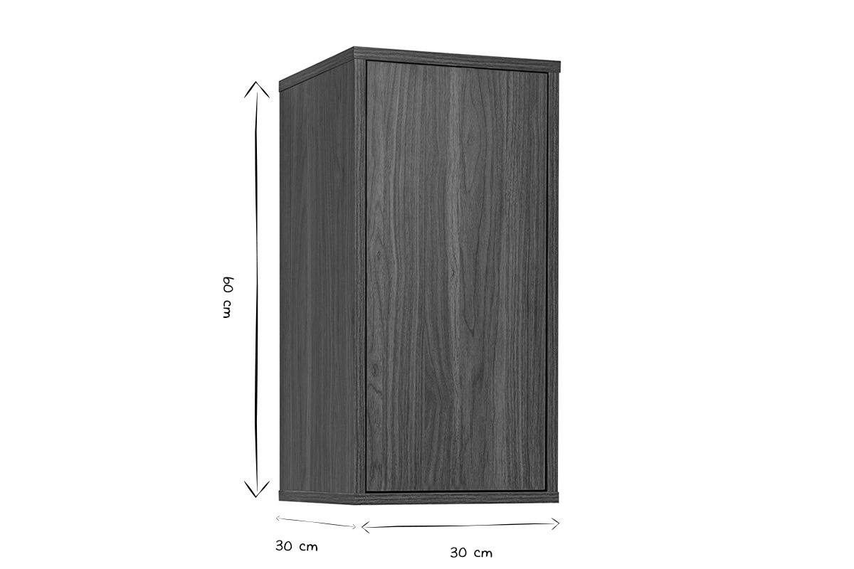 Dimensiones del almacenamiento mural de madera oscura L30 cm FLEXO en blanco y negro, 60 cm de altura.
