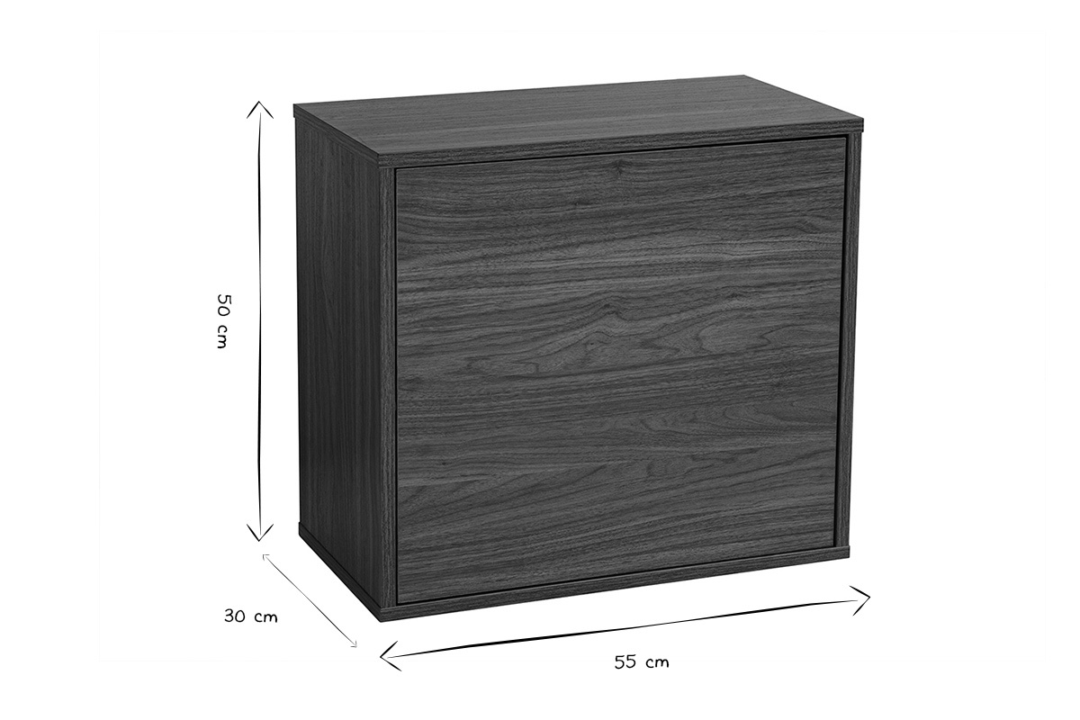 Dimensiones del mueble de pared FLEXO en blanco y negro, L55 x P30 x H50 cm.