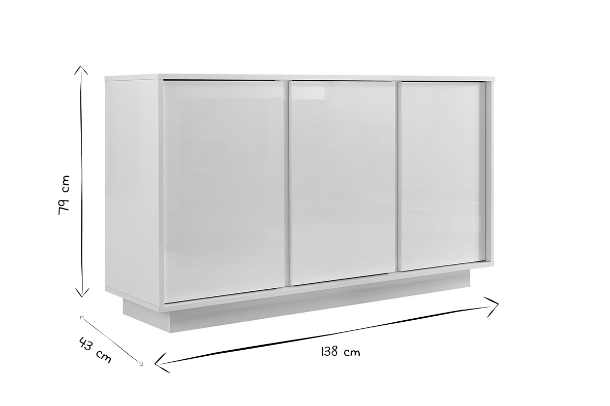 Aparador 3 puertas blanco lacado brillante L138 cm COMO