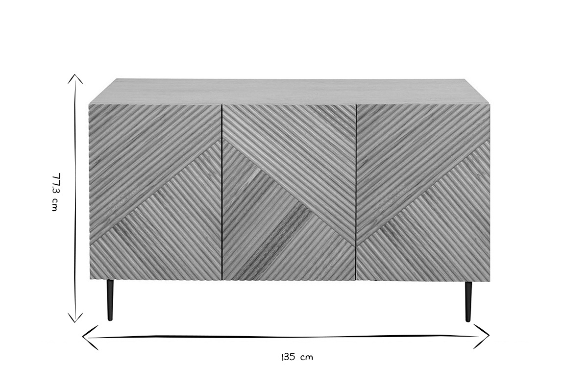 Aparador 3 puertas de madera clara de roble macizo y metal negro 135 cm ARCHIPEL