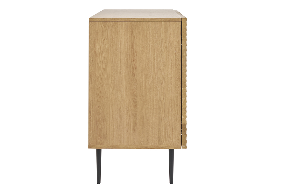 Aparador 3 puertas de madera clara de roble macizo y metal negro 135 cm ARCHIPEL