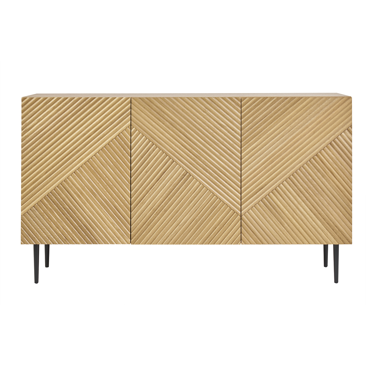 Aparador 3 puertas de madera clara de roble macizo y metal negro 135 cm ARCHIPEL