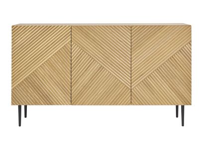 Aparador 3 puertas de madera clara de roble macizo y metal negro 135 cm ARCHIPEL