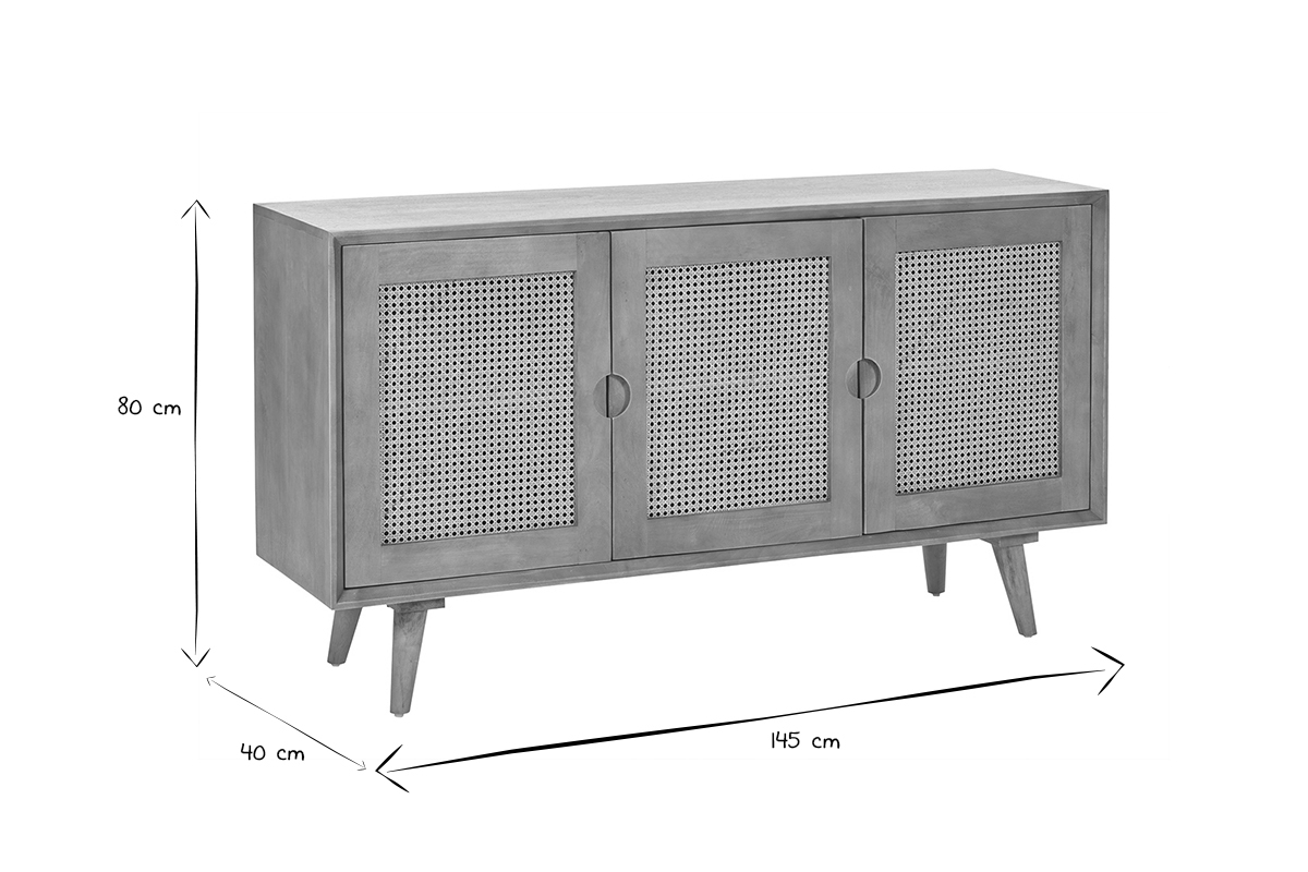 Aparador 3 puertas de madera de mango y ratn 145 cm LAKA