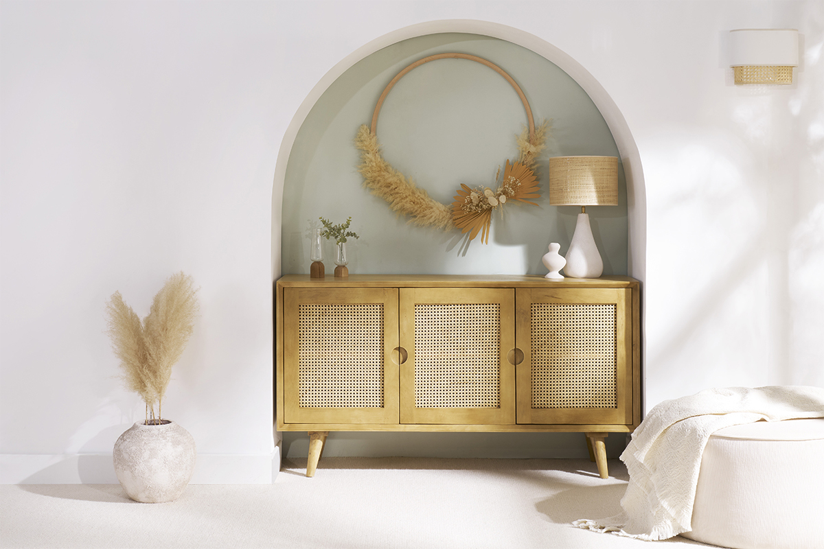Aparador 3 puertas de madera de mango y ratn 145 cm LAKA