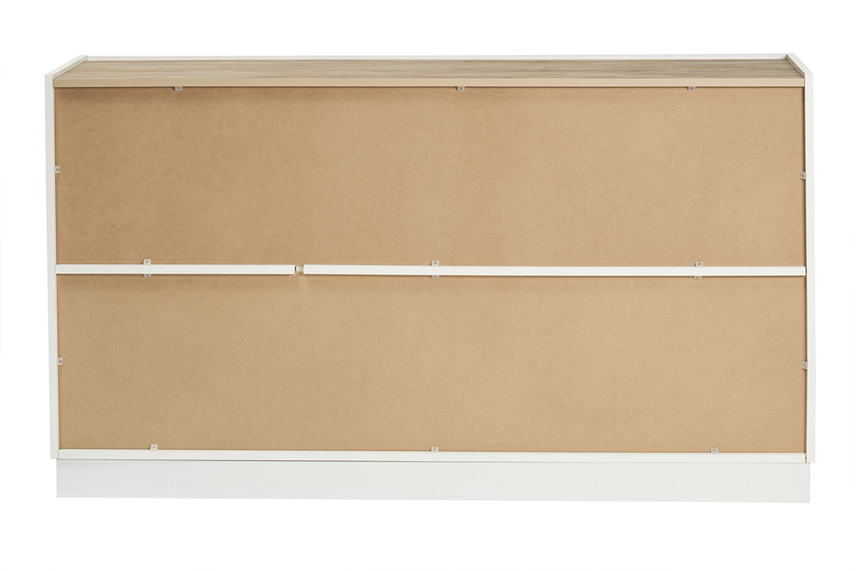 Aparador 3 puertas lacado blanco brillo y diseño madera clara 155 cm NELIO