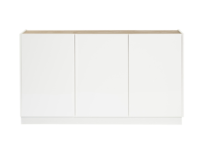 Aparador 3 puertas lacado blanco brillo y diseño madera clara 155 cm NELIO