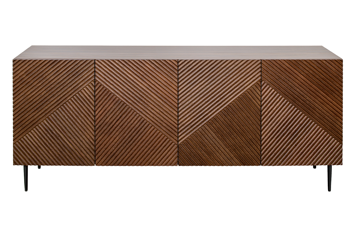 Aparador 4 puertas de madera oscura de roble macizo y metal negro 180 cm ARCHIPEL