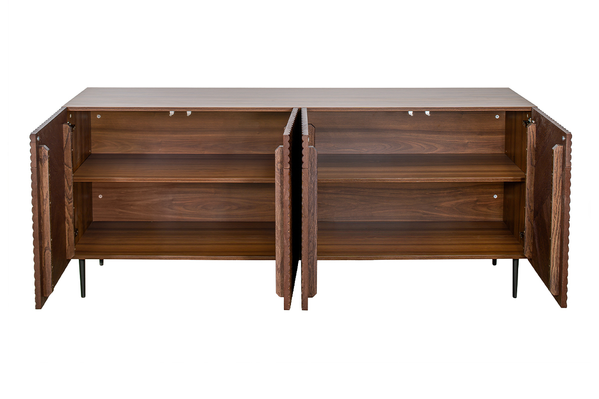 Aparador 4 puertas de madera oscura de roble macizo y metal negro 180 cm ARCHIPEL